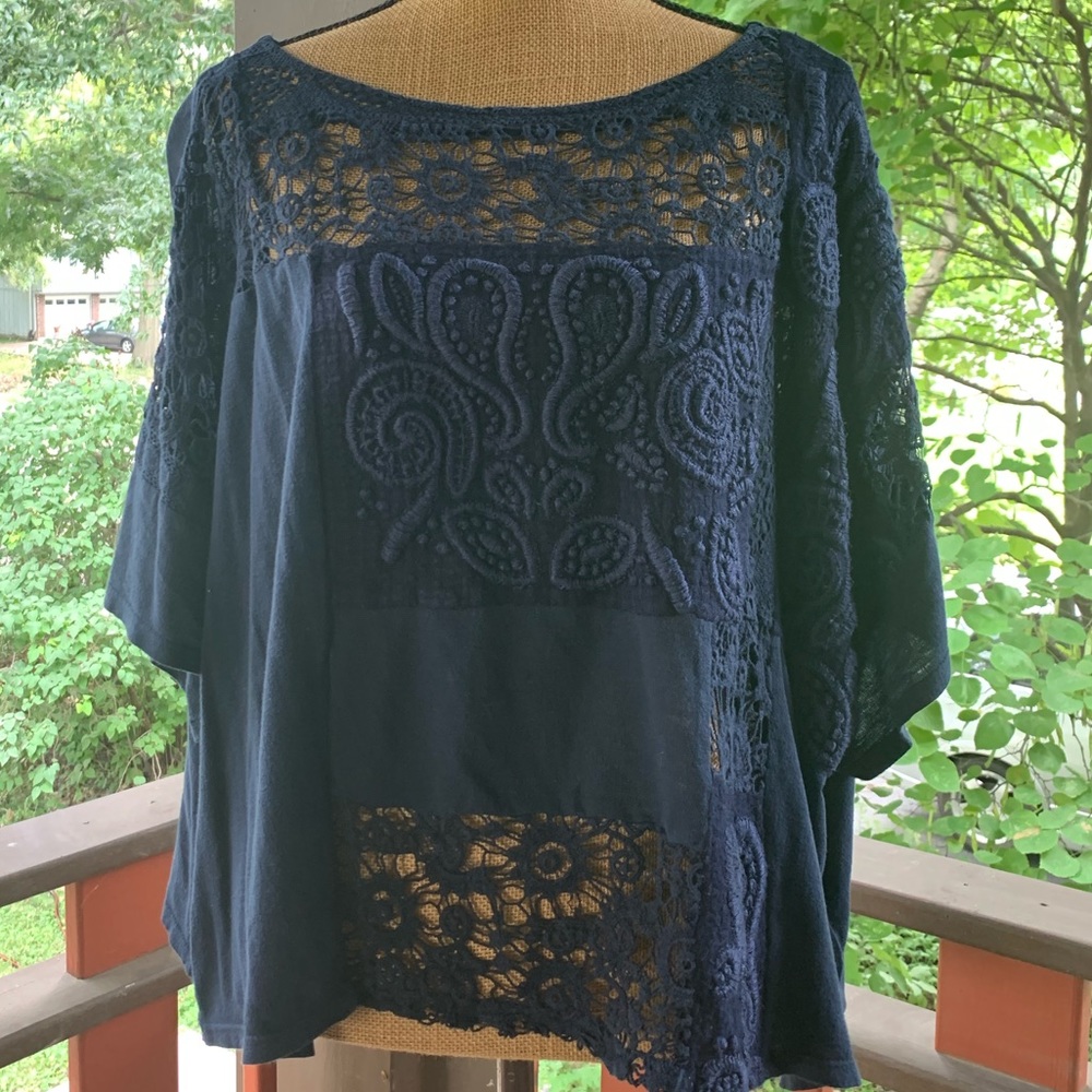 Gorgeous Navy Blue Top With Crochet Detailing